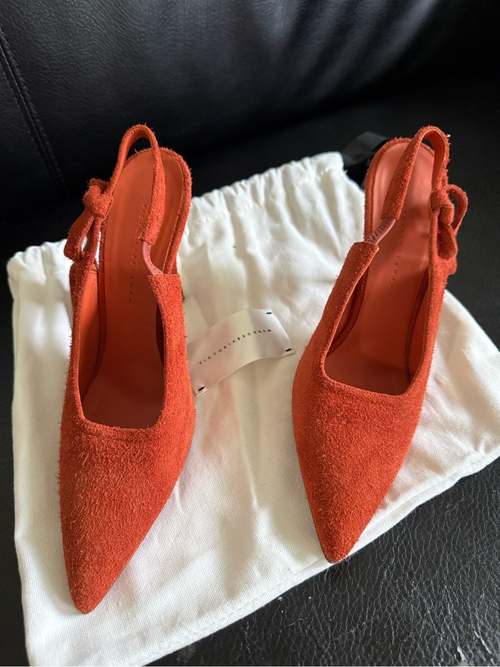 Victoria Beckham Pointed Slingback Heels in Rust Orange